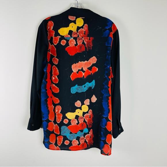 Mishca black orange watercolor button front abstract dot crepe top medium - Picture 4 of 7
